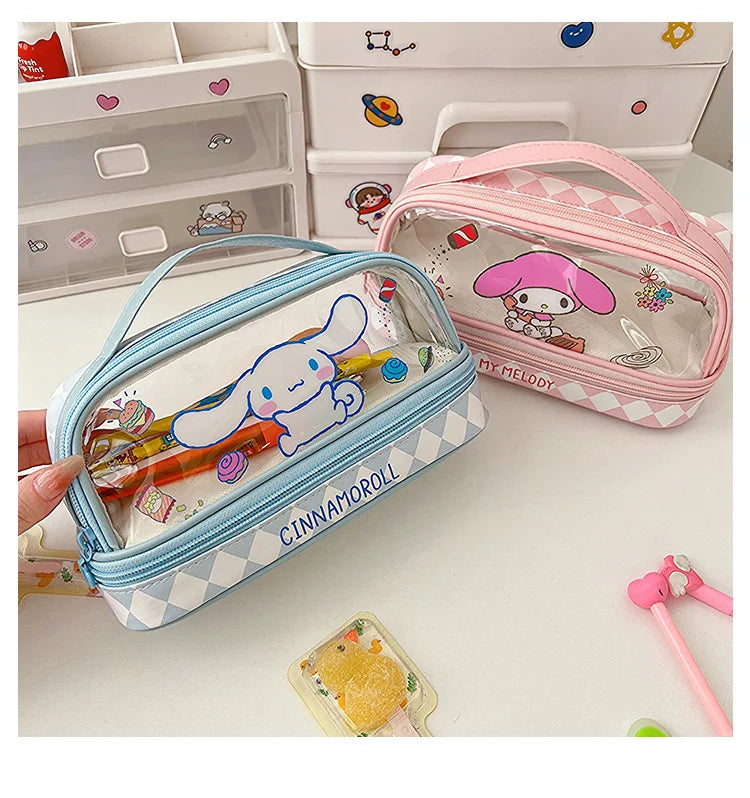 Sanrio Hello Kitty Pencil Bags Cartoon Kuromi My Melody Cinnamoroll Large Capacity Portable Stationery Box Storage Case Kids Toy