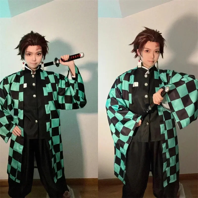 Cosplay Children's costume Anime Satan Killer Kimetsu No Yeyang Kamido Tanjiro Kimono costume Set Carnival Halloween Clothes