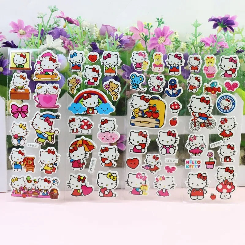 12pcs Kawaii Hello Kitty Stickers 3D Bubble Decoration Cute Children Reward Puffy Book Sticker Pack Stationery Supplies Kids Toy