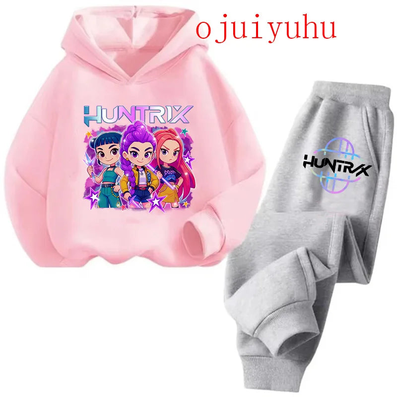 2025 movie korean style Sets Children Hoodies Kpop Demon Hunters Pullover Sweatshirt Trucksuit Cartoon Girls Boy Kids Clothes