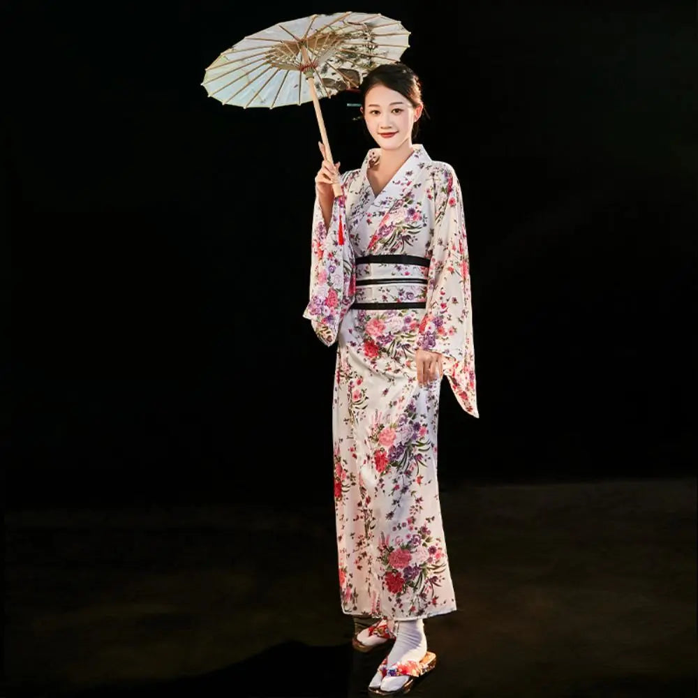 Cosplay Costume Traditional Japanese Kimono Japanese Style Elegance Sakura Girl Kimono Dress Asian Printed Floral