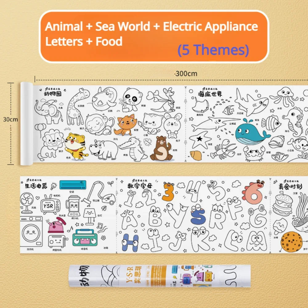 Children Drawing Roll Sticky Graffiti Scroll DIY Painting Color Filling Paper Coloring Papers for Kids Educational Toys Gifts