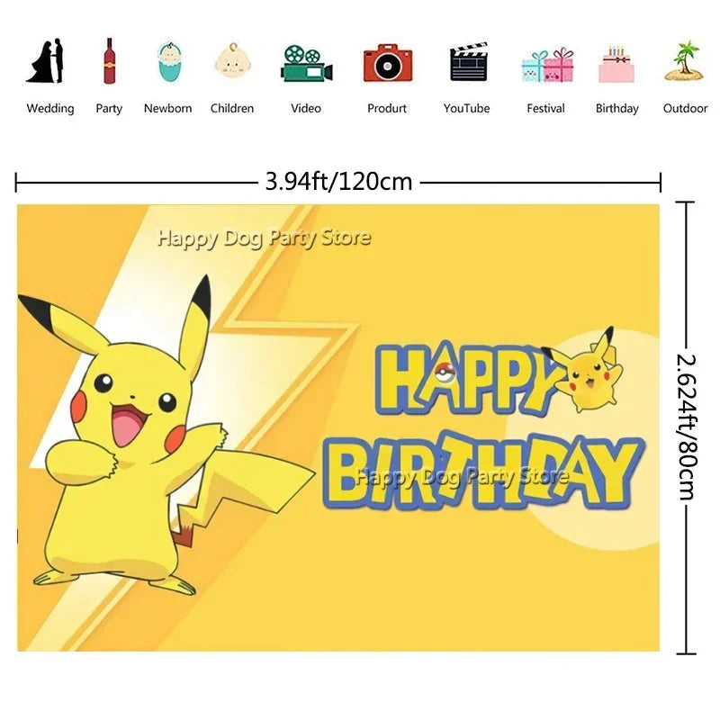 Pokemon Birthday Party Decoration New Yellow Pikachu Balloons For Kids Event Supplies Tableware Banner Backdrop Tablecloth Decor