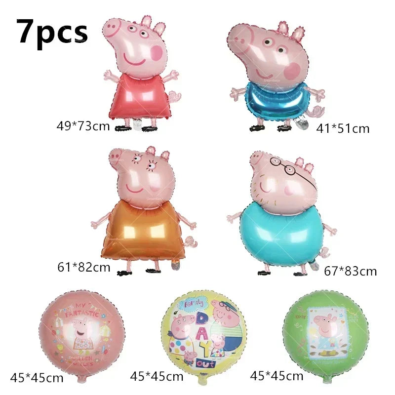 Peppa Pig Balloons Family Pink George Rebecca Susy Ballons Happy Birthday Banner Party Decoration Kids Cake Topper Tableware Toy