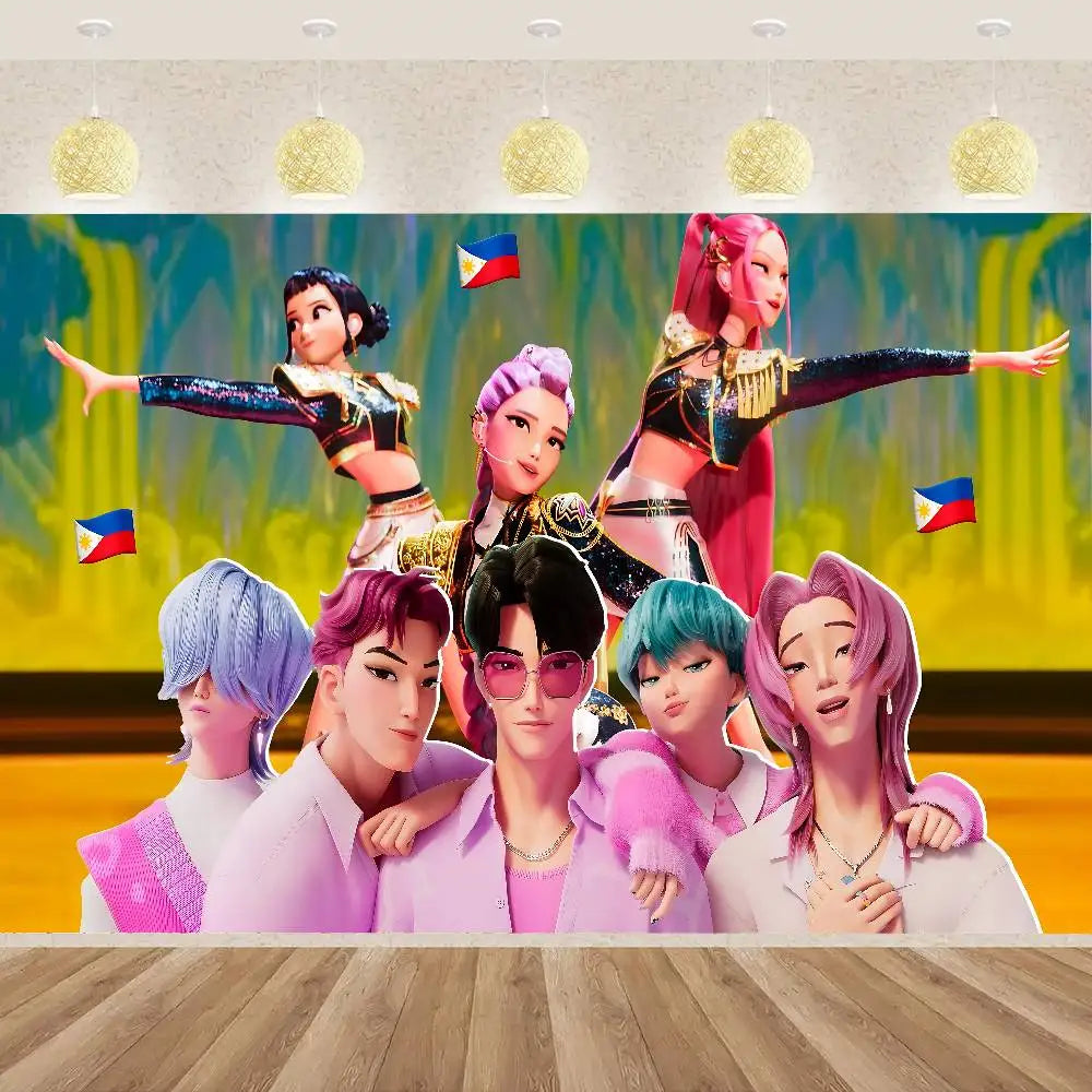 KPop Demon Hunters Cartoon Theme Party Backdrop Vinyl Photography Background Birthday Party Decorations