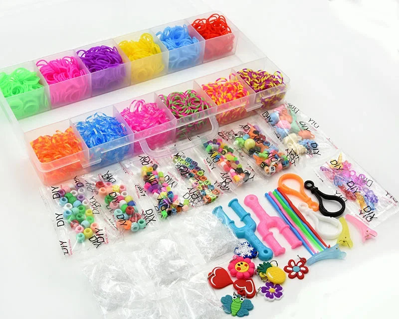 1800pcs Colorful Rubber Loom Bands Elastic DIY Set Box Girls Gift Weaving Bracelet Tool Kit Kids Toys for Children 7 8 10 Years