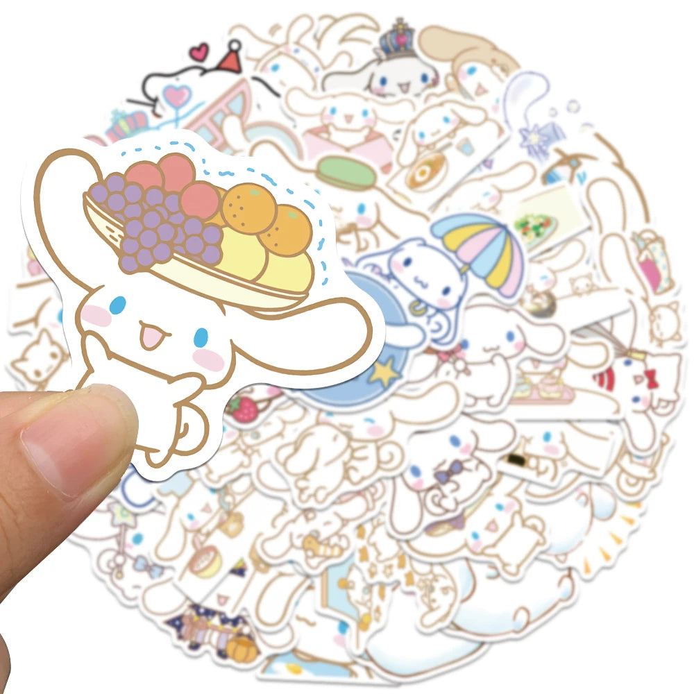 50/100pcs Sanrio Cinnamoroll Stickers Cartoon Cute Kids Toy Decals PVC DIY Luggage Stationary Wall Car Travel Sticker Wholesale