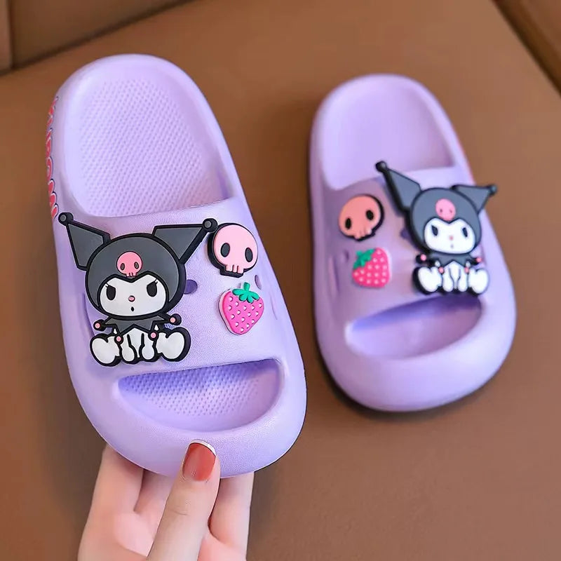 Sanrio Children's Slippers Kuromi Hello Kitty Kids Summer Cartoon Non-Slip Soft Soles Children Indoor Home Toddler Baby Sandals