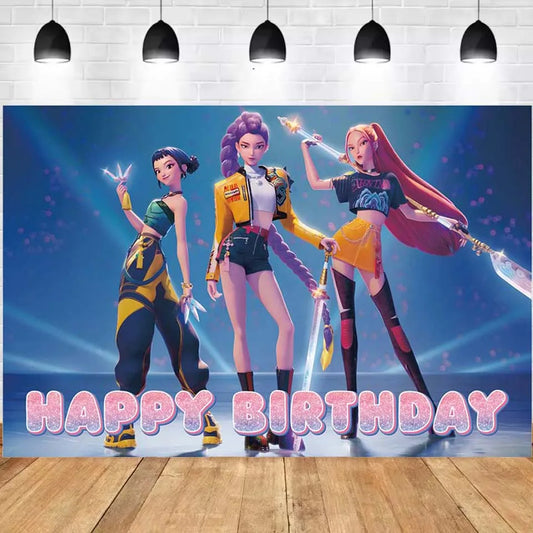 150x90cm Movie KPop Demon Hunters Banner Backdrop Decoration Canvas Party Photography Background