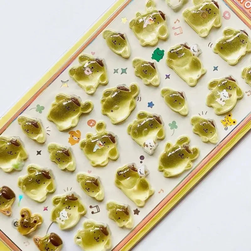 Cute Anime Hellokitty Kuromi Cinnamoroll 3D Sanrio Stickers Transparent Jelly Crystal Decorative Sticker Phone Case DIY Kids Toy