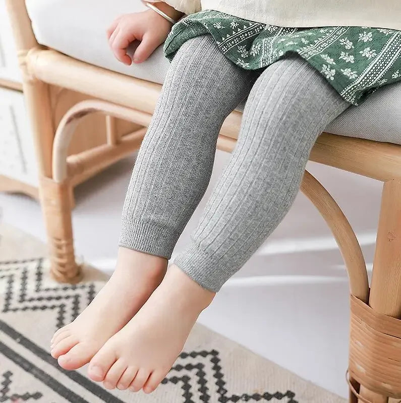 Toddler Girls Cotton Cable Knit Leggings Classic Solid Footless Tights Ankle Length Pants for Kids