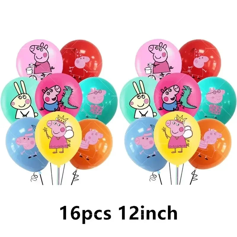 Peppa Pig Balloons Family Pink George Rebecca Susy Ballons Happy Birthday Banner Party Decoration Kids Cake Topper Tableware Toy
