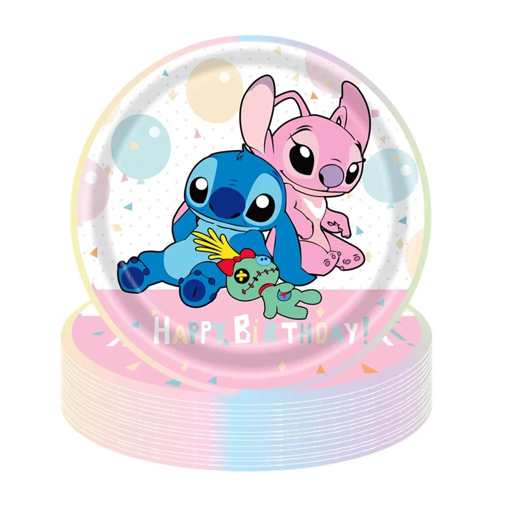 Pink Lilo and Stitch Angel Birthday Supplies Dishes Cup Plate Tablecloth Balloon Banner Girls Party Baby Shower Decorations
