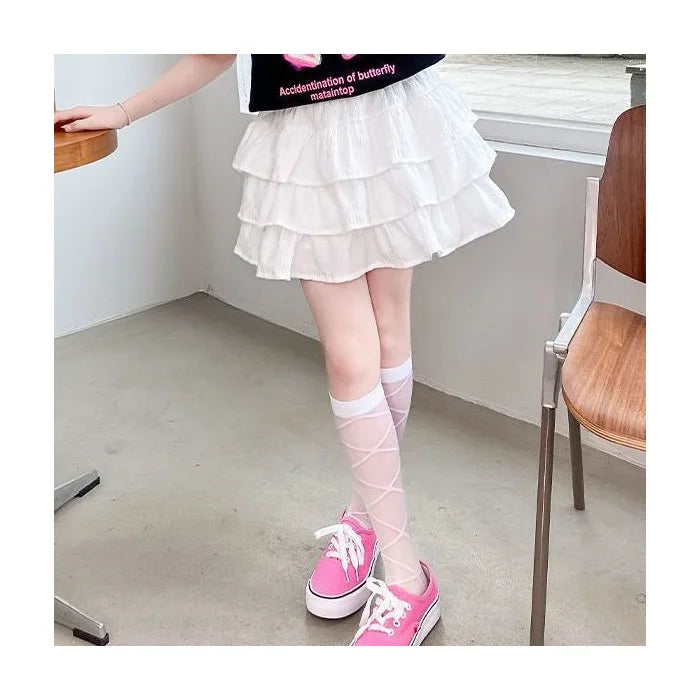 2025 teenager Summer Kids Girls clothes short Sleeve cotton crop top bow t-Shirt top and Tiered Pleated Skirt 5 6 7 8 9 12 year