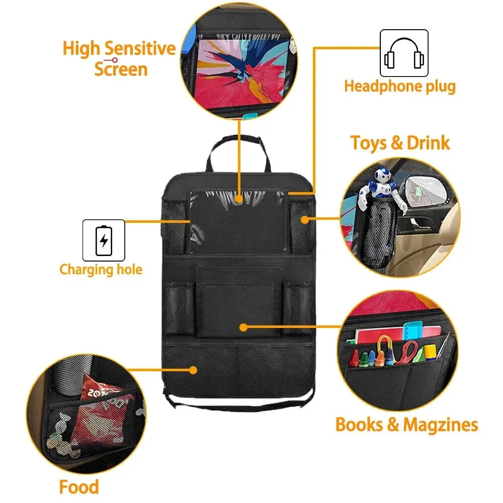 Car Seat Organizer Multi-functional Oxford Fabric Car Back Multi Pocket Storage Bag with Tablet Holder Protector for Kids