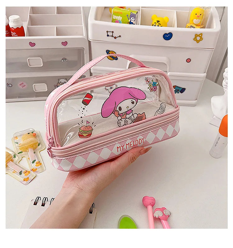 Sanrio Hello Kitty Pencil Bags Cartoon Kuromi My Melody Cinnamoroll Large Capacity Portable Stationery Box Storage Case Kids Toy