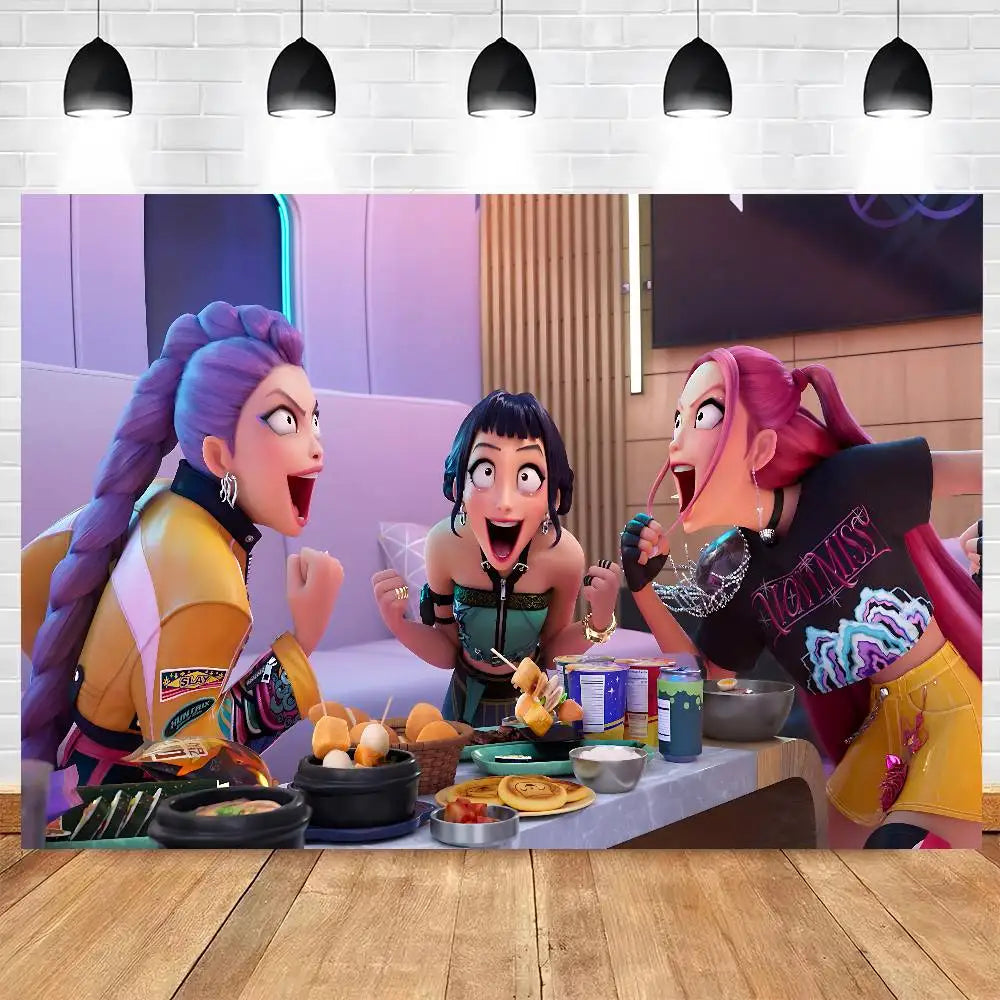 KPop Demon Hunters Cartoon Theme Party Backdrop Vinyl Photography Background Birthday Party Decorations