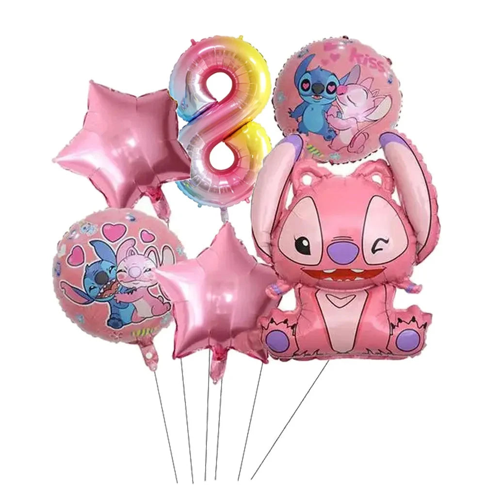 Pink Lilo and Stitch Angel Birthday Supplies Dishes Cup Plate Tablecloth Balloon Banner Girls Party Baby Shower Decorations