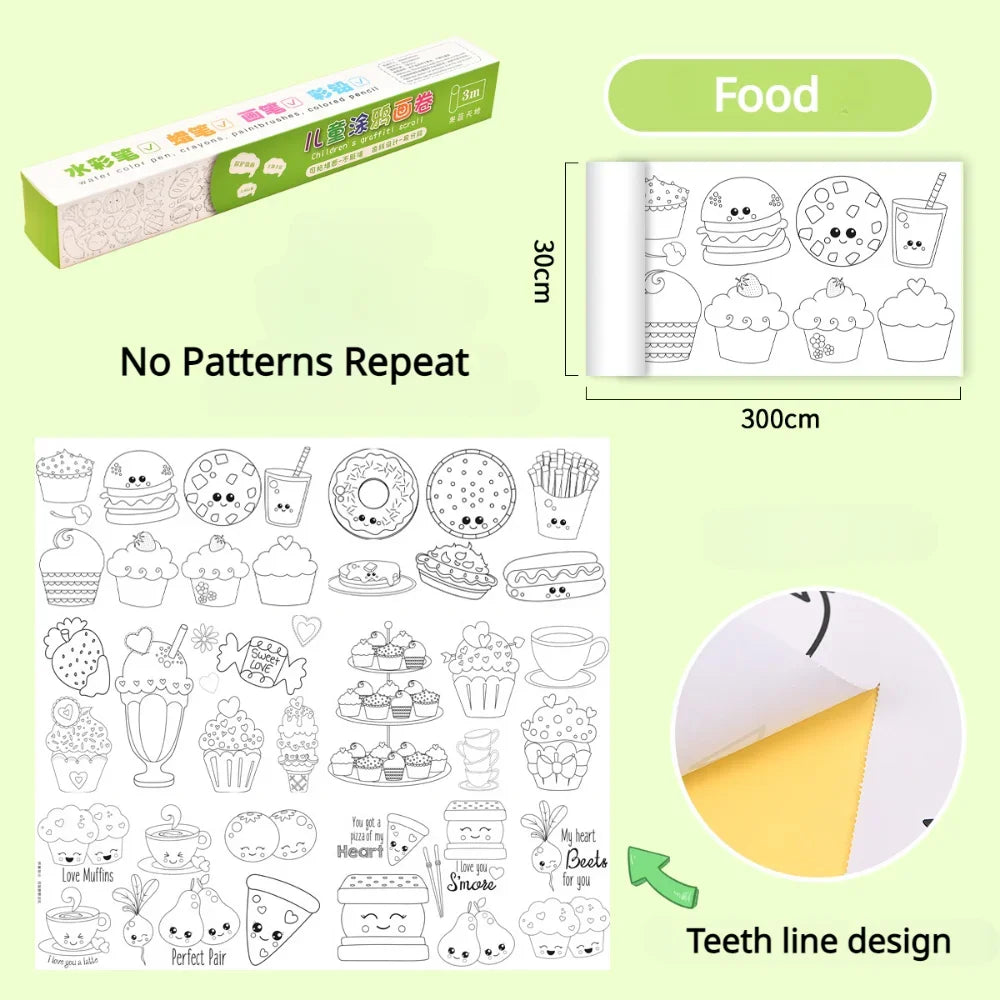 Children Drawing Roll Sticky Graffiti Scroll DIY Painting Color Filling Paper Coloring Papers for Kids Educational Toys Gifts