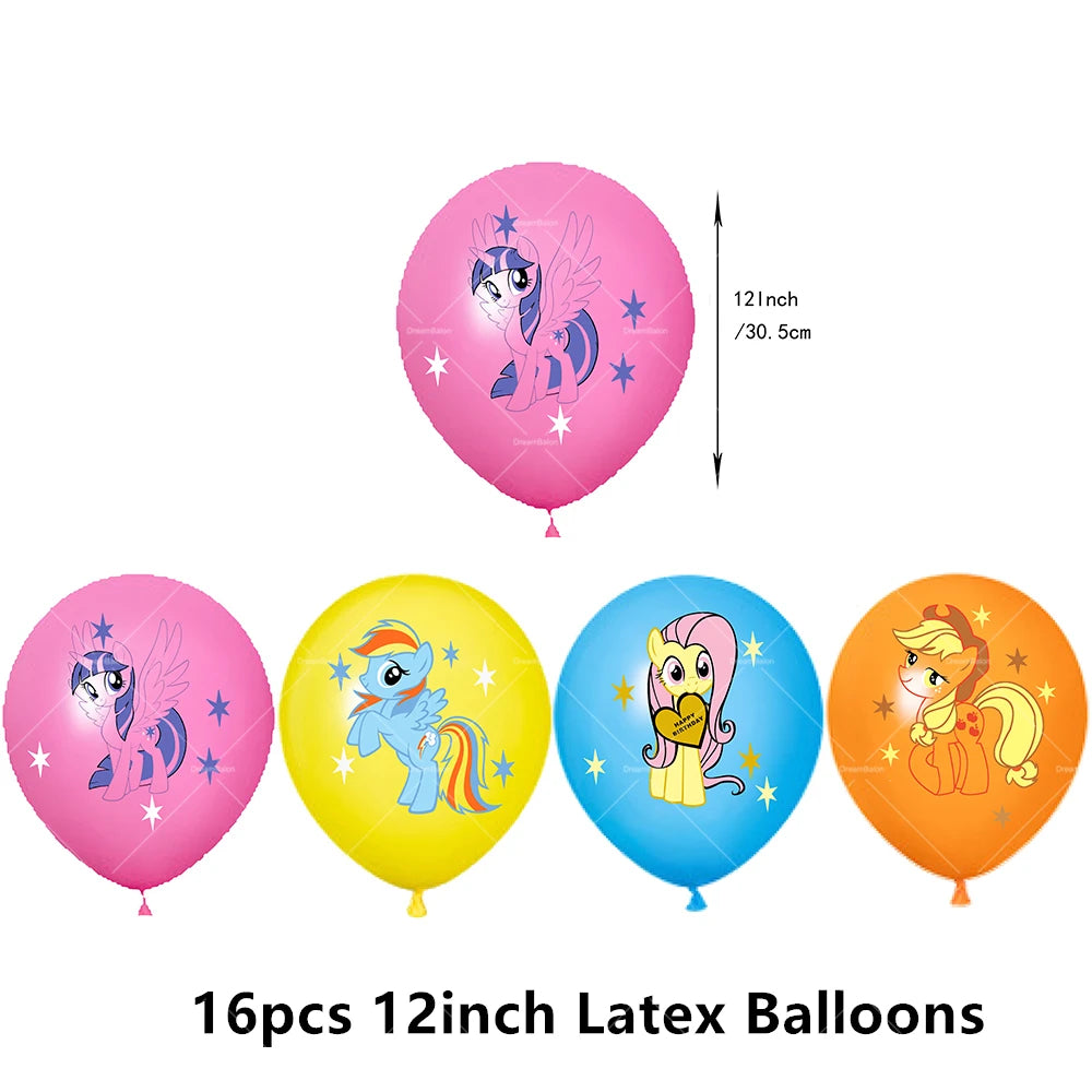 My Little Pony Foil Balloon Happy Birthday Latex Ballon Banner Party Decoration Cake Topper Supplies Backdrop Disposable Kid Toy