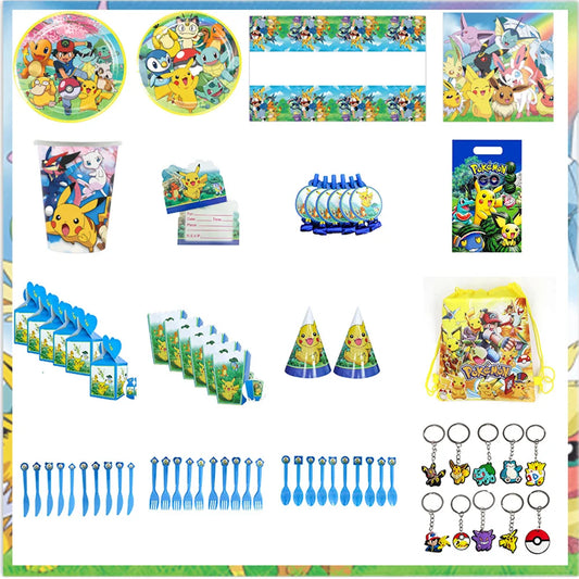 Pokemon Party Theme Disposable Tableware Banner Decor Pikachu Cup Plate Napkin Tablecloth Kids Toy Baby Shower Party Supplies ﻿