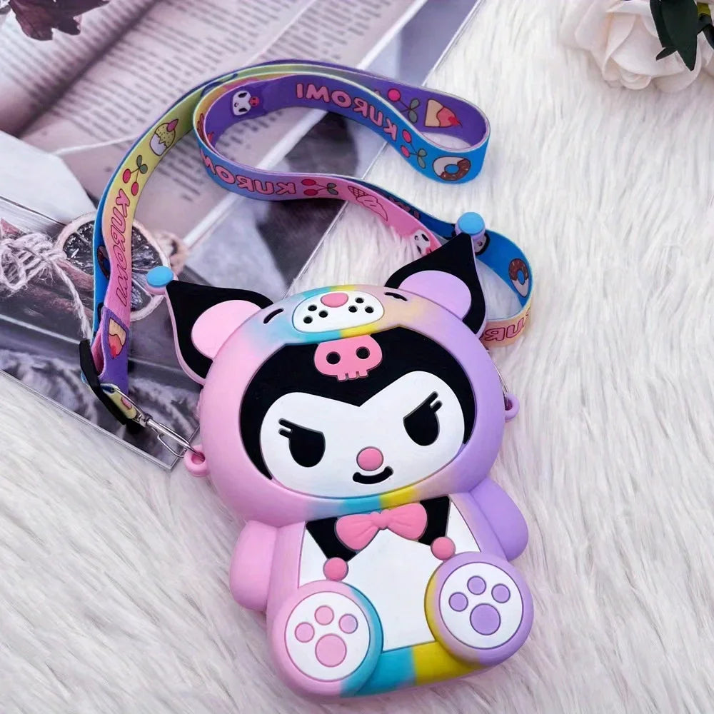 Kawaii Cartoon Anime Bag for Kids Sanrio Kuromi Crossbody Bag Storage Purse Cartoon 3D Silicone Shoulder Bag for Holiday Gifts