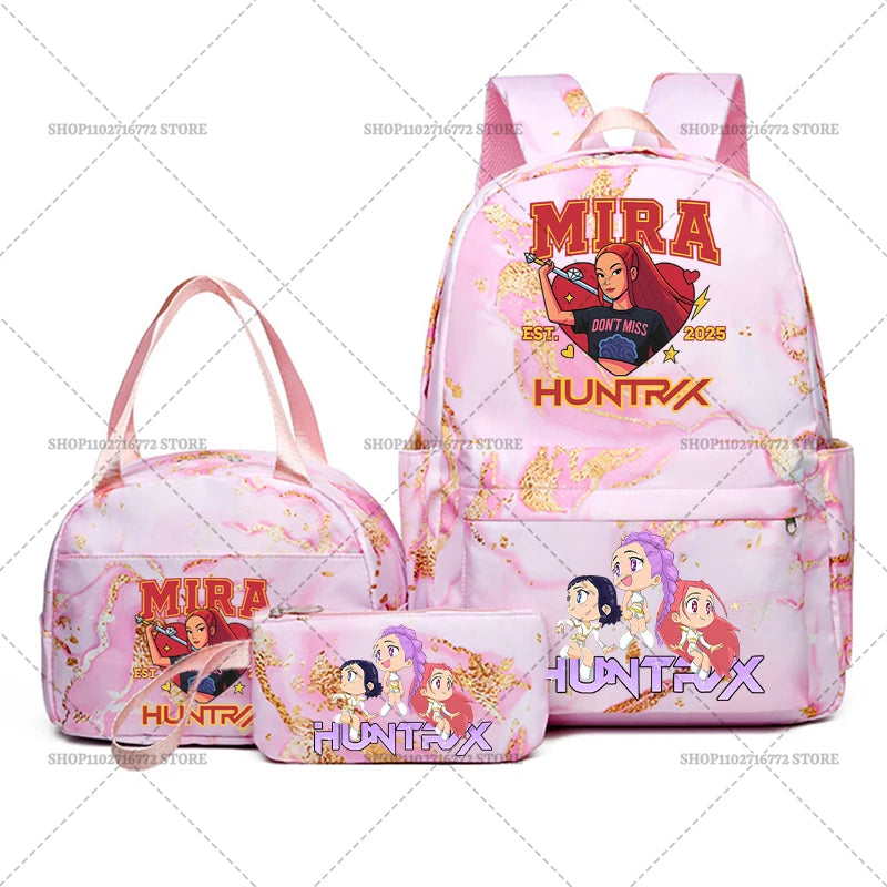 3pcs Movie Kpop Demon Hunters Backpack Lunch Bag Pencil Case Set Student Anime Fashion Schoolbag Pen Case Bento Pouch Suit Gifts