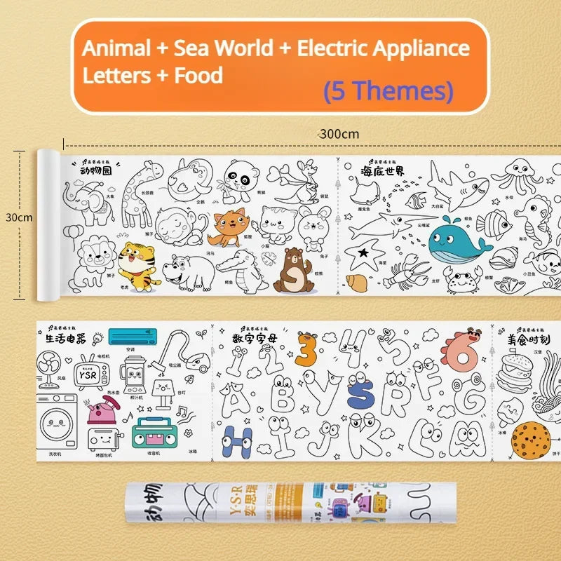 Children Drawing Roll Sticky Graffiti Scroll DIY Painting Color Filling Paper Coloring Papers for Kids Educational Toys Gifts