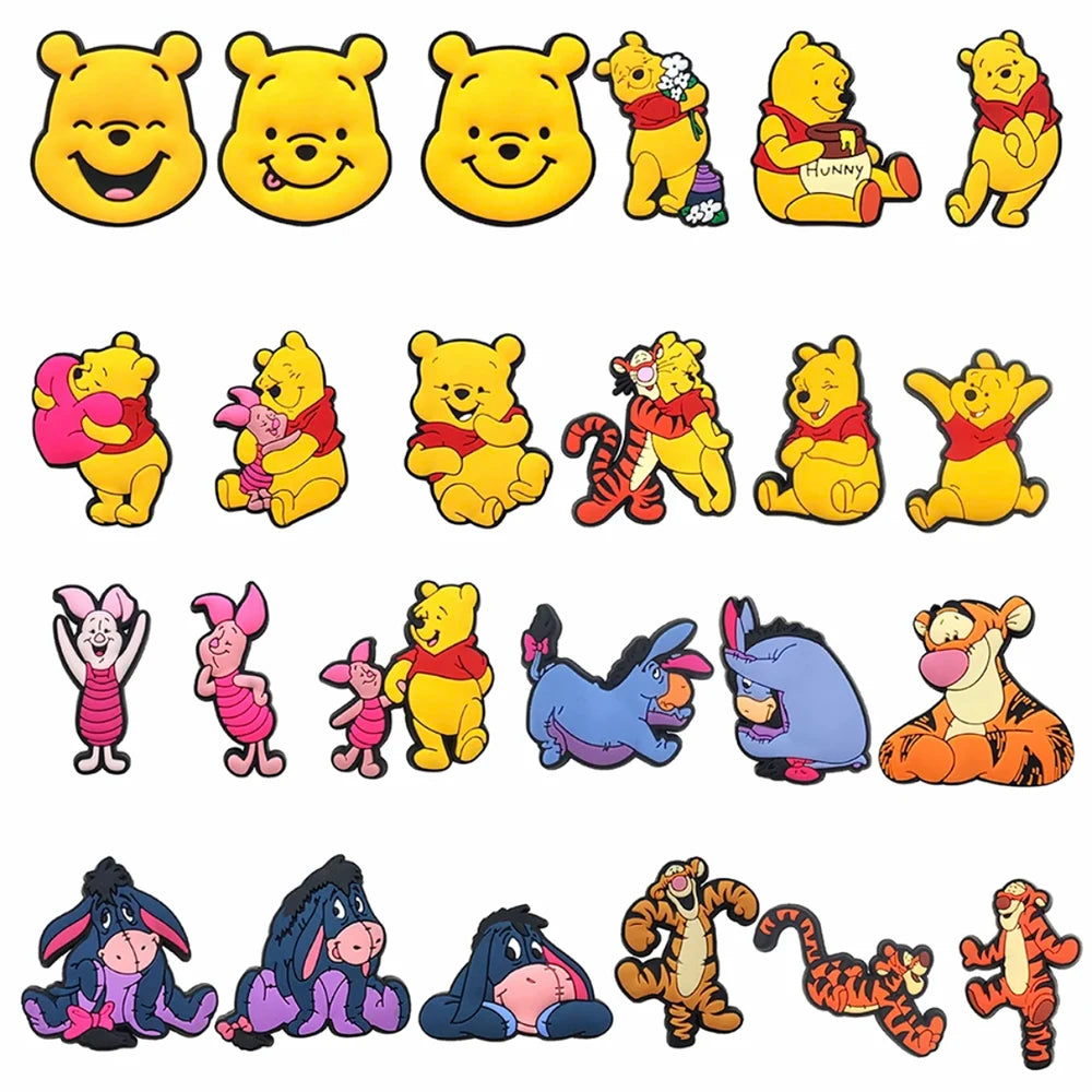 20pcs Hot Toys Disney Cartoon Winnie Pooh Shoe Charms for Shoes Decoration Accessories Classic Clog Sandal Buckle Kids Gifts