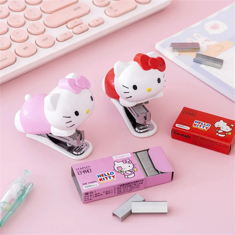 Hello Kitty Sanrio Mini Stapler Set Portable Compact Adorable Design for School Office Stationery Supply Kids Girls Gift Present