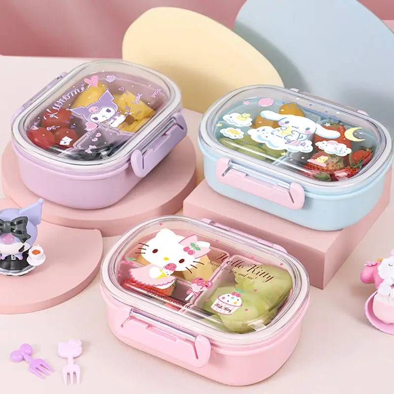 Sanrio Hello Kitty Cinnamoroll Fruit Box Children Portable Spring Outing Separated Fresh-Keeping Bento Box Lunch Box for Kids
