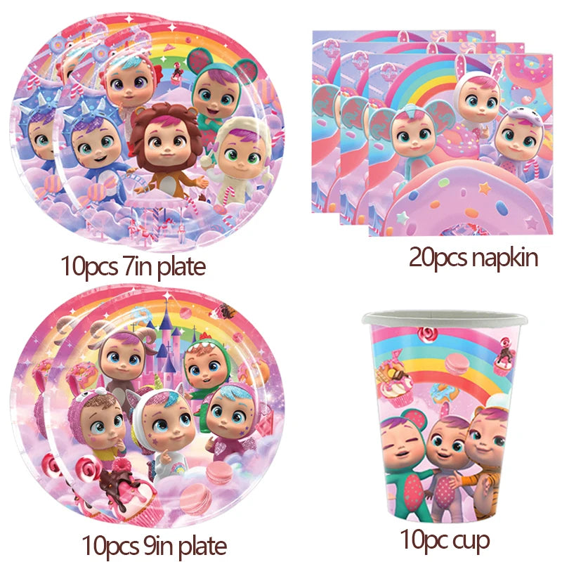 Cry Babiesed Birthday Party Decorations Tableware Set Paper Plates Balloon Banner Tablecloth Backdrop Baby Shower Party Supplies
