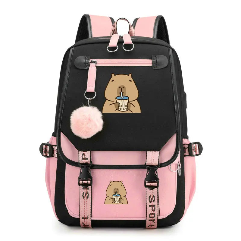 School Backpack for Kids Teenager Kawaii Capybara Schoolbag Girls Boys Children Backpack Teenager Bagpack Usb Charging Bookbag