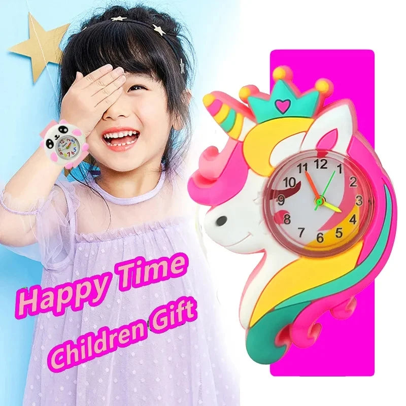 Baby Watch 3D Cartoon Kids Birthday Gift 2-15 Years Old Girl Boy Children Study Time Toy Watch Clock Free Spare Battery