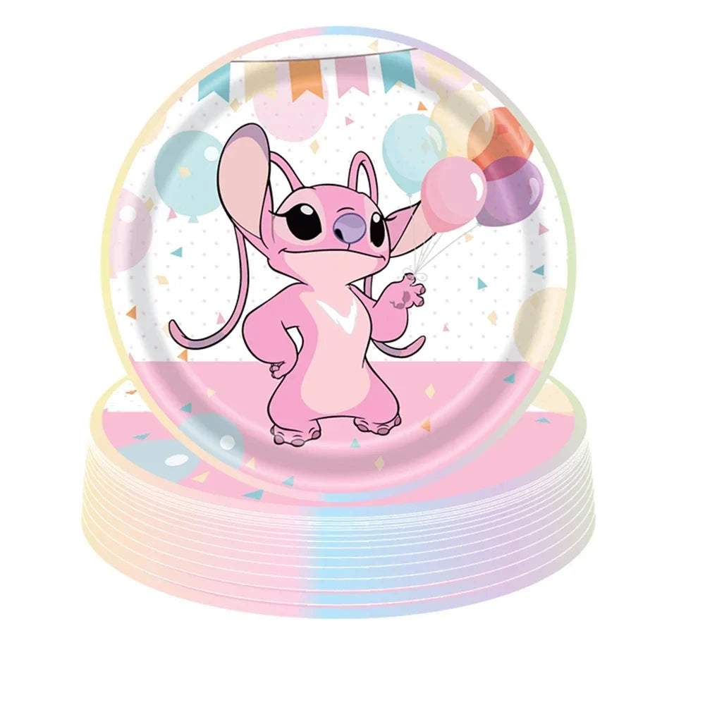 Pink Lilo and Stitch Angel Birthday Supplies Dishes Cup Plate Tablecloth Balloon Banner Girls Party Baby Shower Decorations