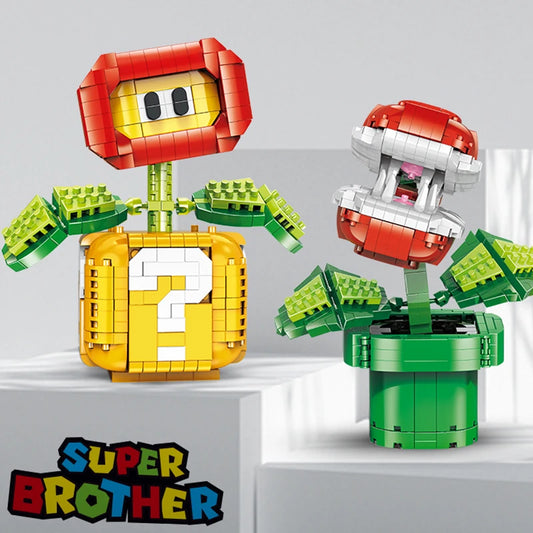 MOC Jumpman Flame Flower Mini Building Blocks Kit - Potted Plant Bricks Model Children Educational Toys Kids Christmas Gifts