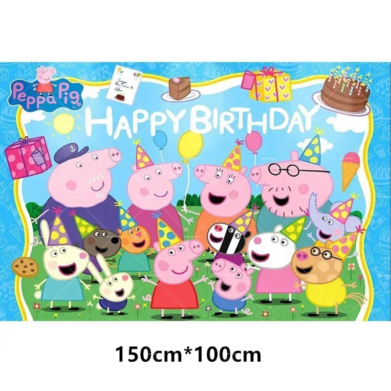 Peppa Pig Balloons Family Pink George Rebecca Susy Ballons Happy Birthday Banner Party Decoration Kids Cake Topper Tableware Toy