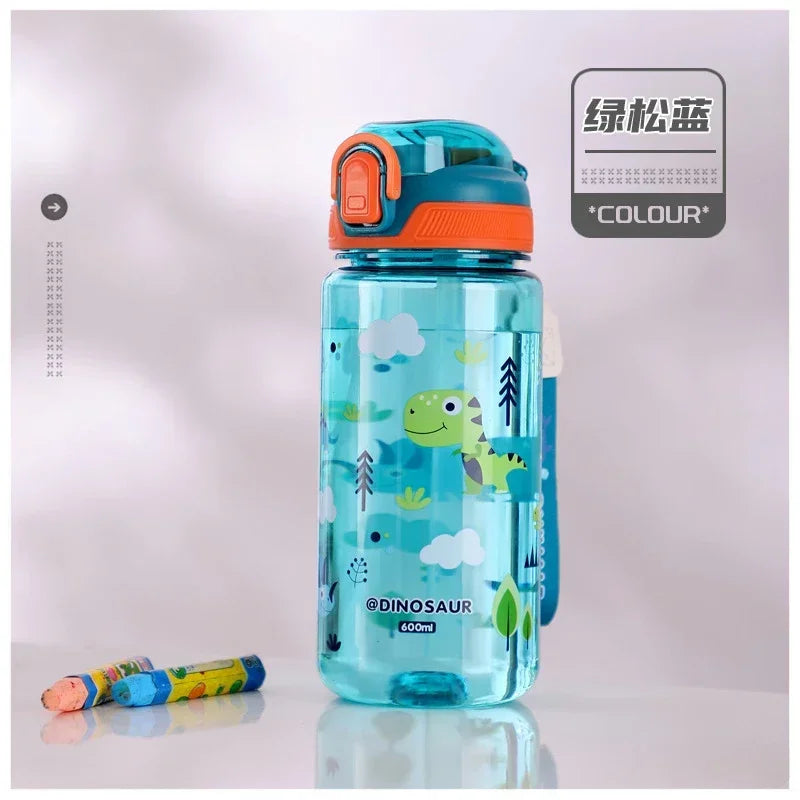 3Sizes Kids Cartoon Water Bottles Leakproof Water Sippy Cup with Straw and Strap Portable Drinking Bottle for Children School
