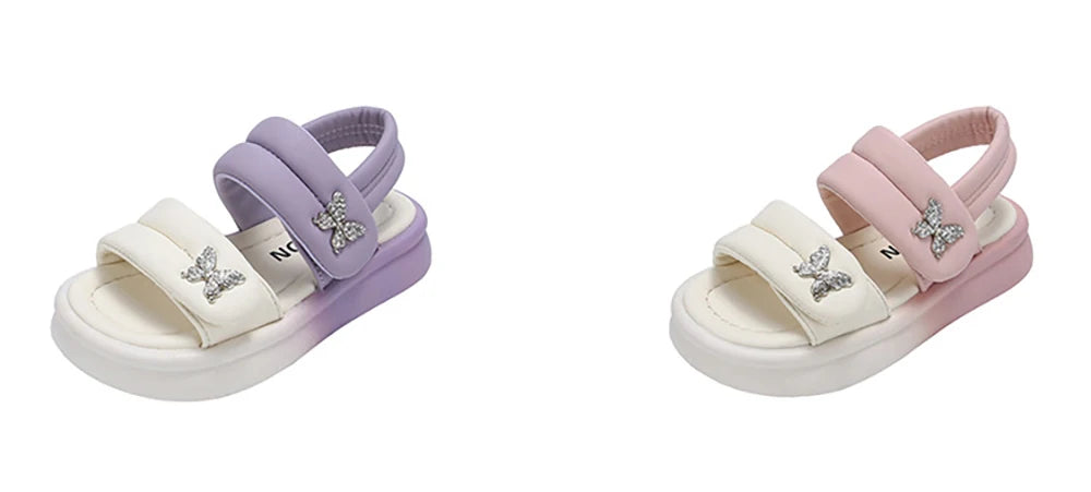 Korean Style Princess Sandals For Girls Rhinestone Butterfly Teenager Girl's Sandals Trend Fashion Teenager Beach Sandals Kids