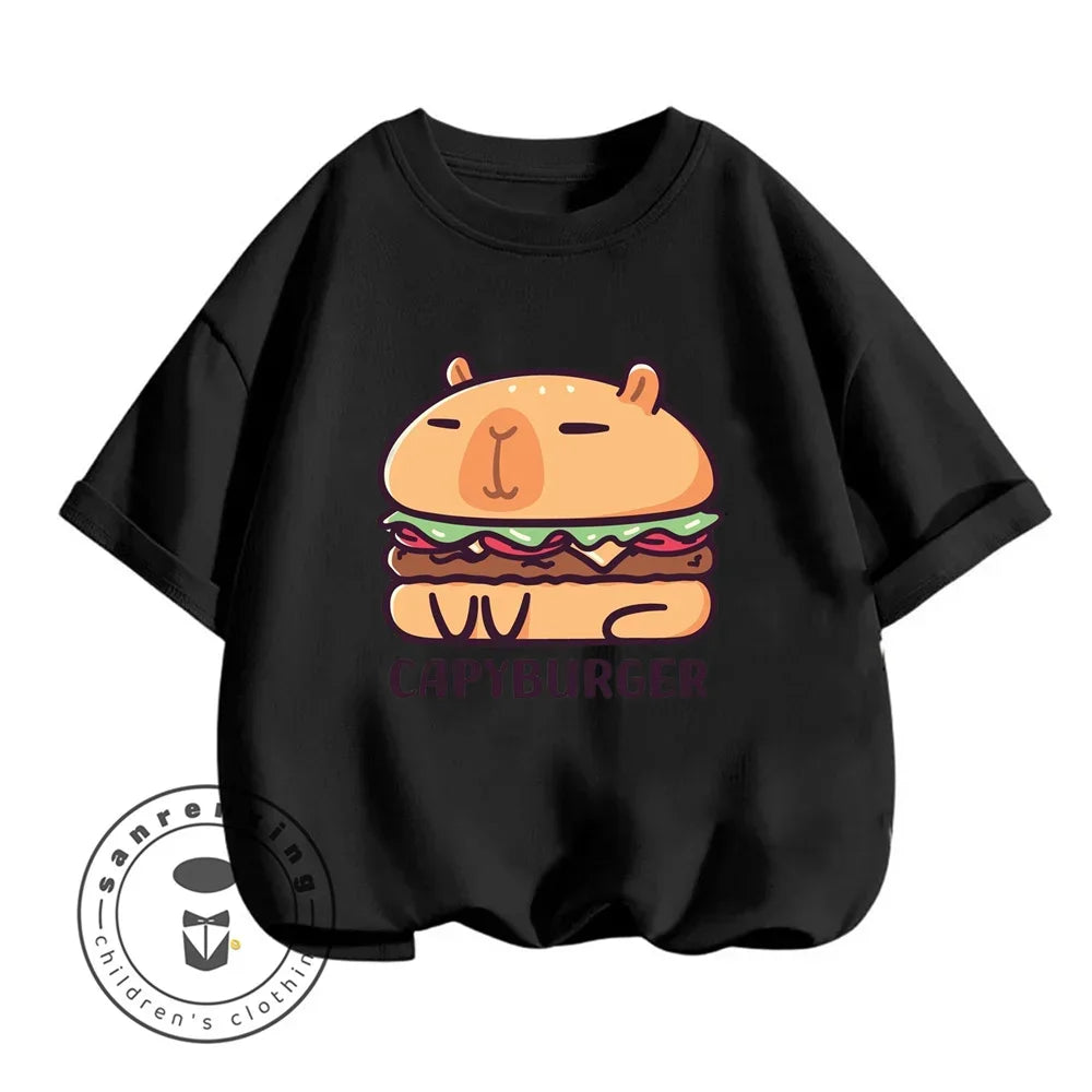 Sanrio Kids Summer T-shirt Cute Capybara Print Cotton Short Sleeve/Shorts Fashion Set for Boys and Girls
