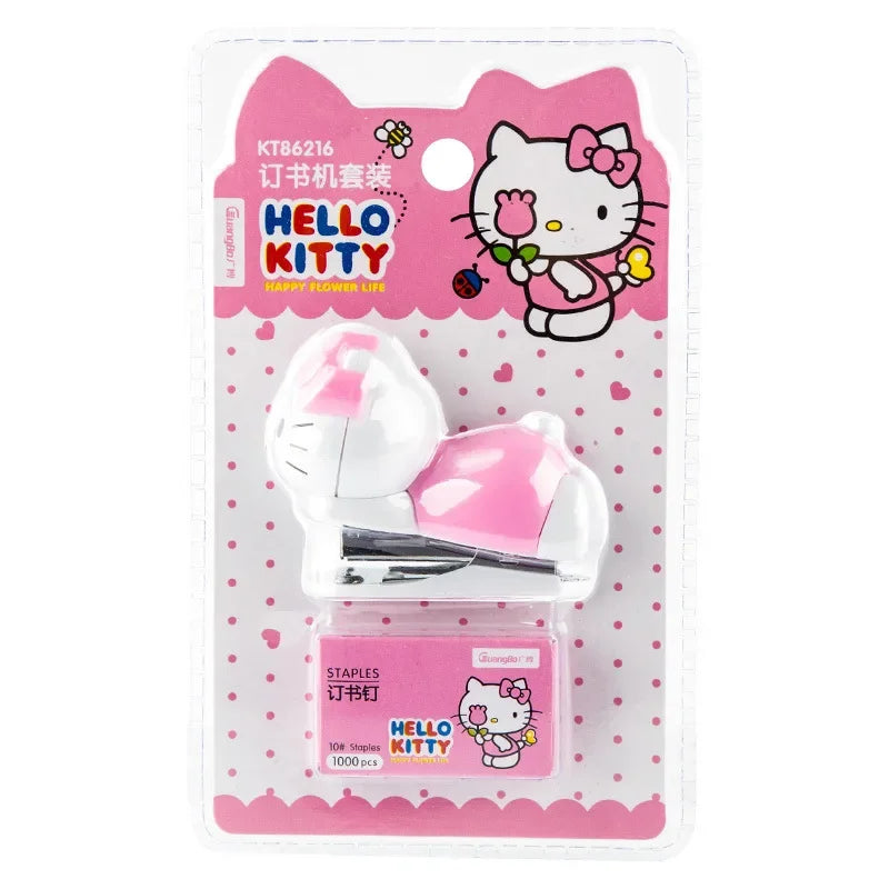Hello Kitty Sanrio Mini Stapler Set Portable Compact Adorable Design for School Office Stationery Supply Kids Girls Gift Present