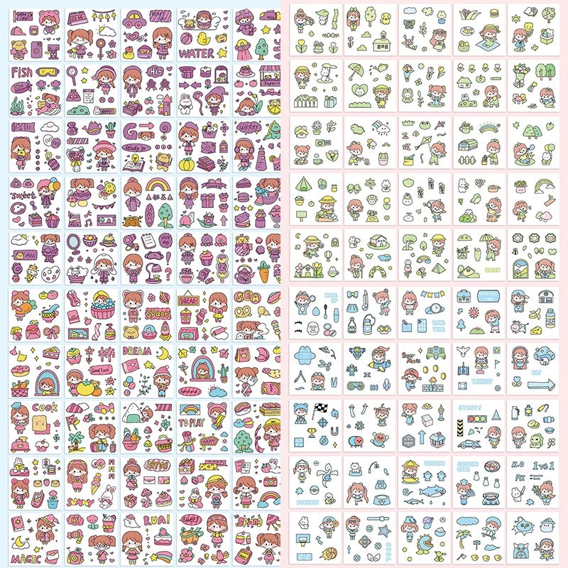100 Pcs/Box Stickers for Kids Girls Set Kawaii Cartoon Decoration DIY Scrapbooking Waterproof Stationary Gift School Supplies