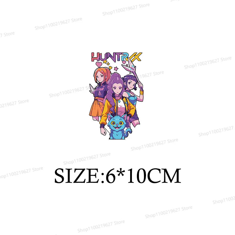 Kpop Demon Hunters Cartoon Patches for Clothes Vynil Heat Transfer Thermal Stickers DIY Kids T shirt Iron on for Women Appliqued