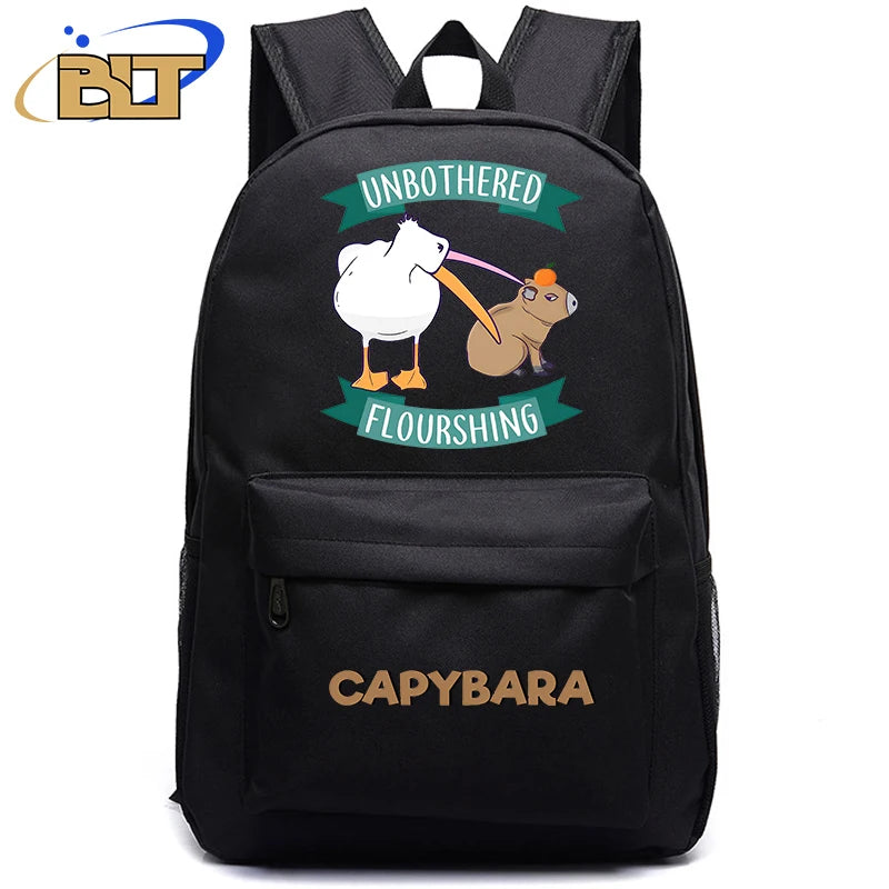Cute Animal Capybara Print Black Backpack Teenager Student Schoolbag Boys Girls Gift