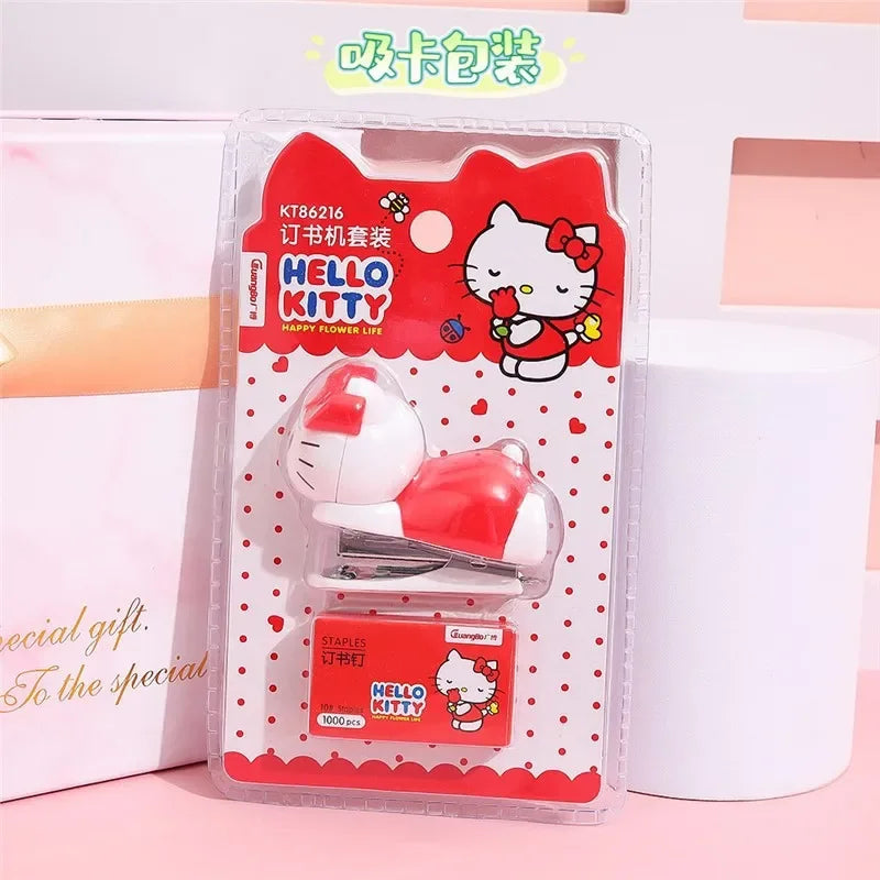 Hello Kitty Sanrio Mini Stapler Set Portable Compact Adorable Design for School Office Stationery Supply Kids Girls Gift Present