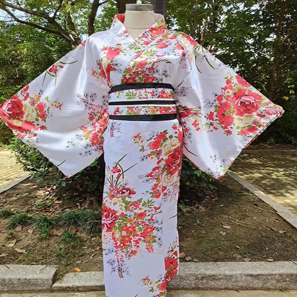 Cosplay Costume Traditional Japanese Kimono Japanese Style Printed Floral Sakura Girl Kimono Dress Asian Elegance