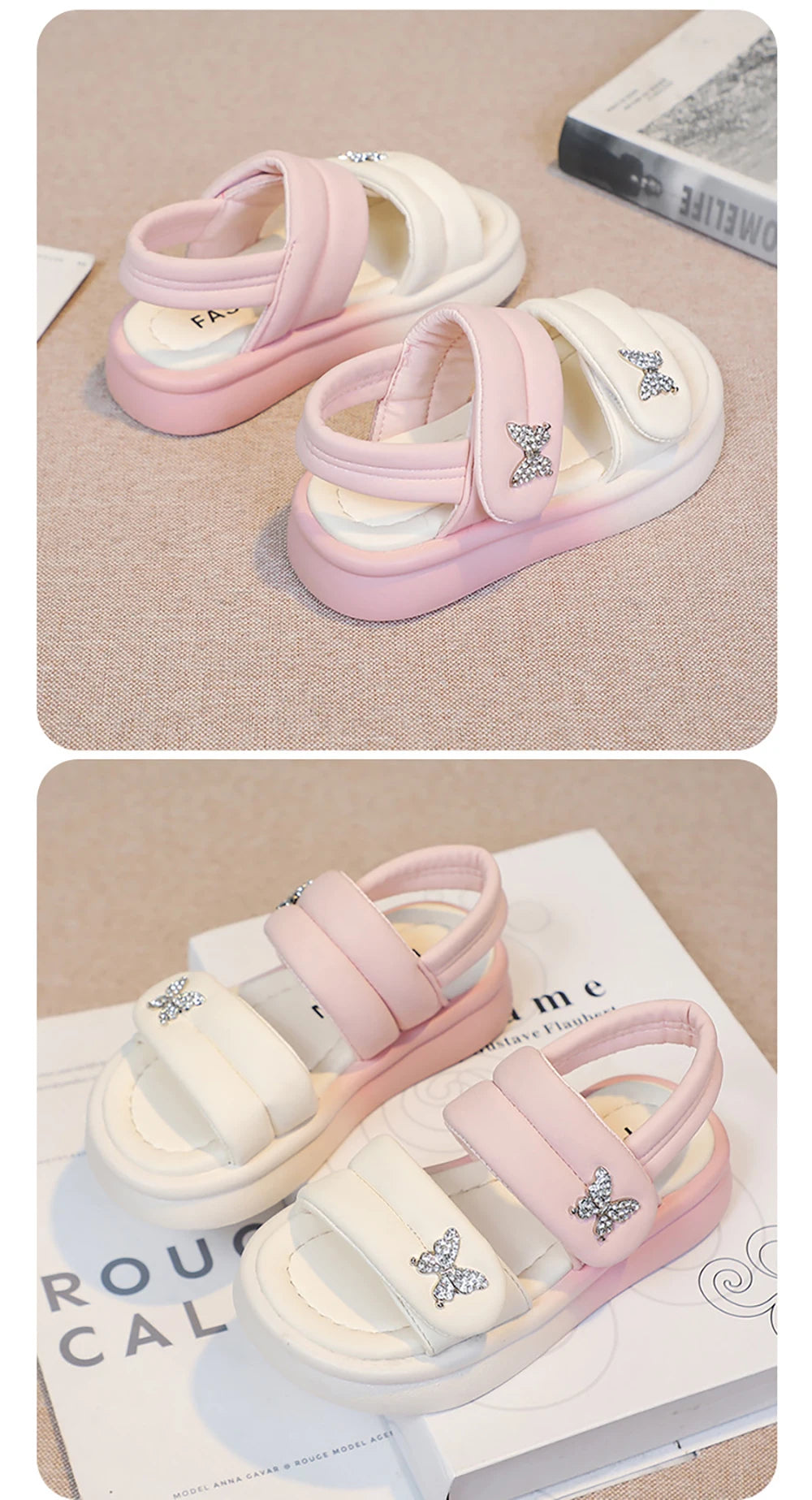 Korean Style Princess Sandals For Girls Rhinestone Butterfly Teenager Girl's Sandals Trend Fashion Teenager Beach Sandals Kids