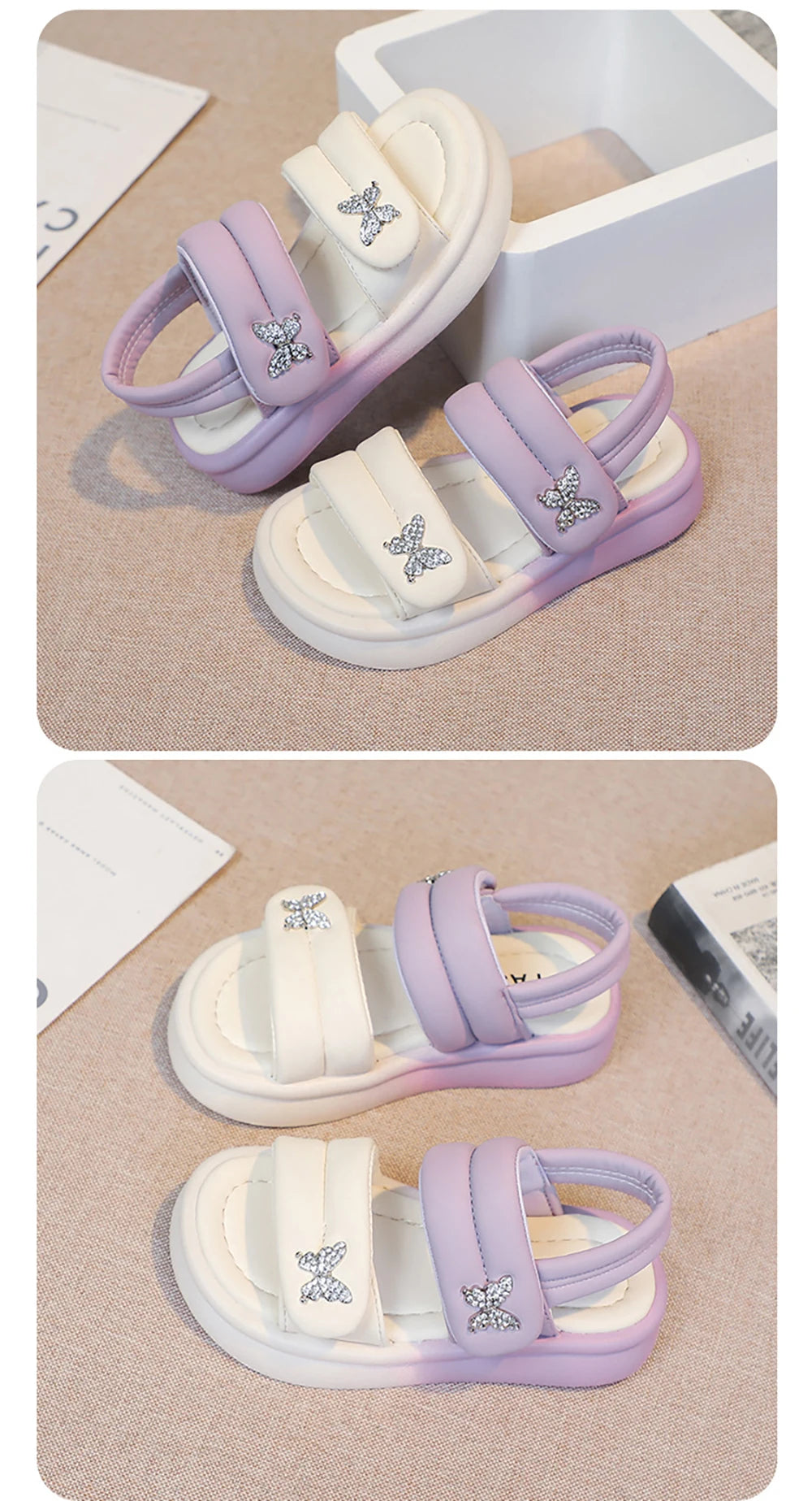 Korean Style Princess Sandals For Girls Rhinestone Butterfly Teenager Girl's Sandals Trend Fashion Teenager Beach Sandals Kids