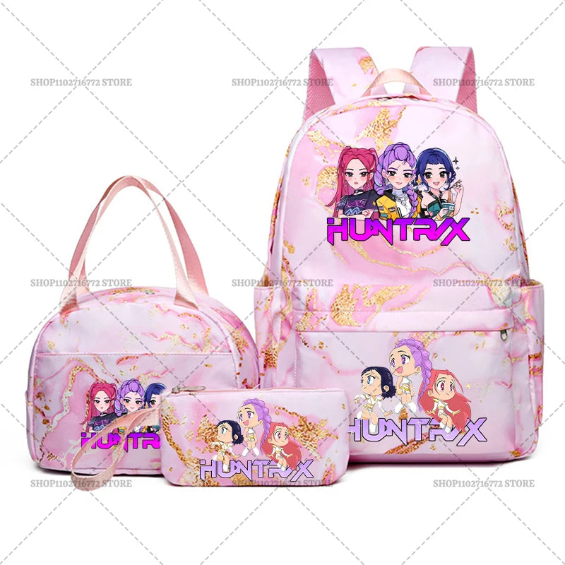 3pcs Movie Kpop Demon Hunters Backpack Lunch Bag Pencil Case Set Student Anime Fashion Schoolbag Pen Case Bento Pouch Suit Gifts