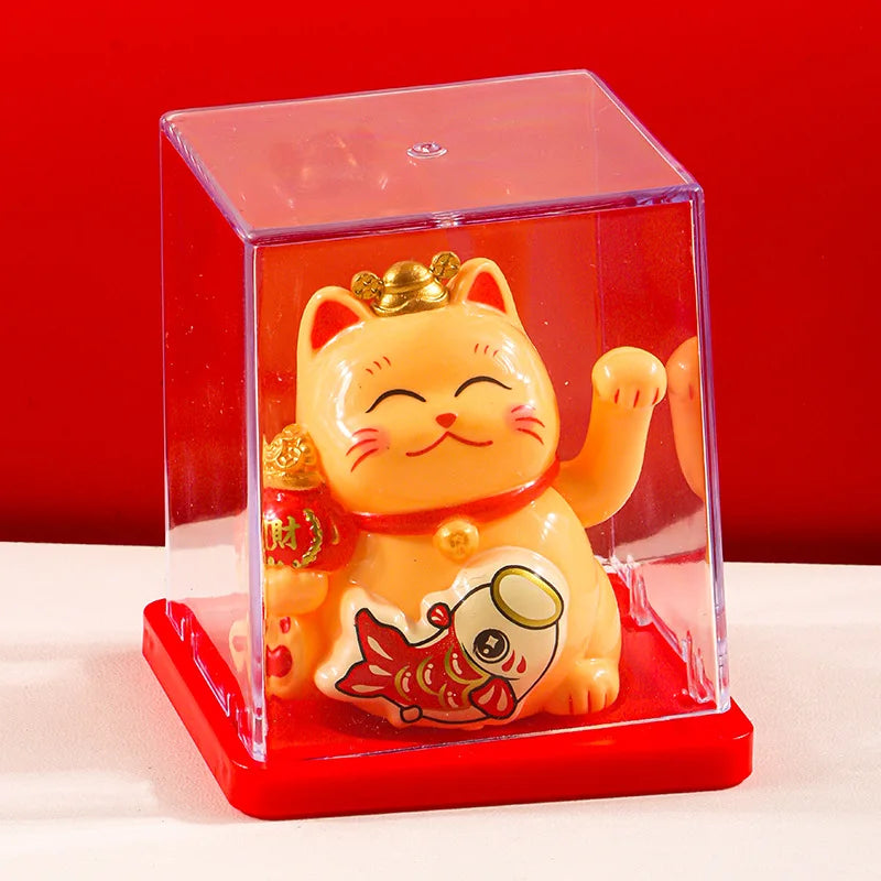 Solar Powered Maneki Neko Lucky Cat Welcoming Chinese Lucky Cat Waving Hand Beckoning Fortune Cat Figurines For Home Decor